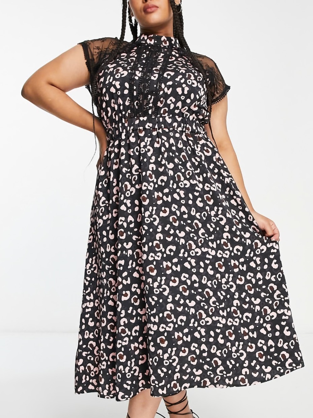 Liquorish London Black and Pink Leopard Midi Dress